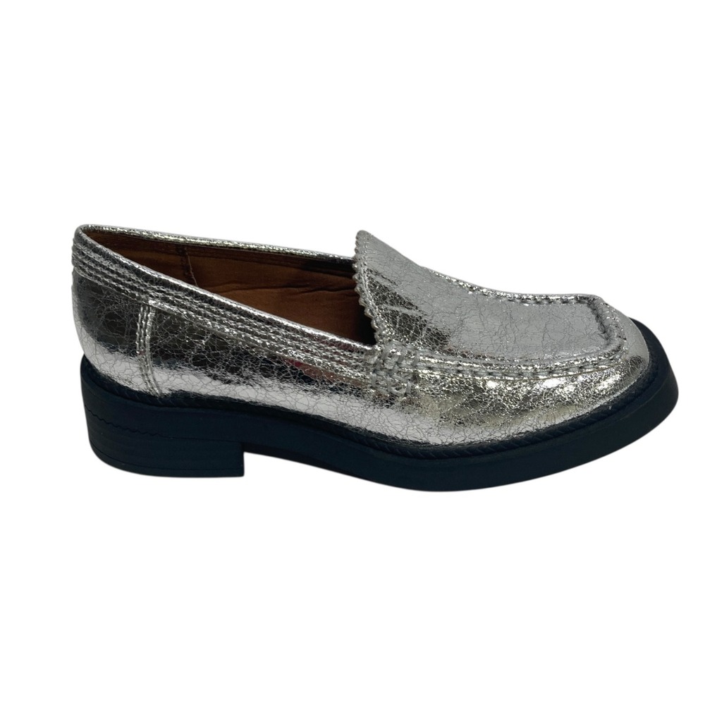 Zodiac Alaina‎ Womens 5.5 Silver Metallic Leather Loafers Block Shoes Academia